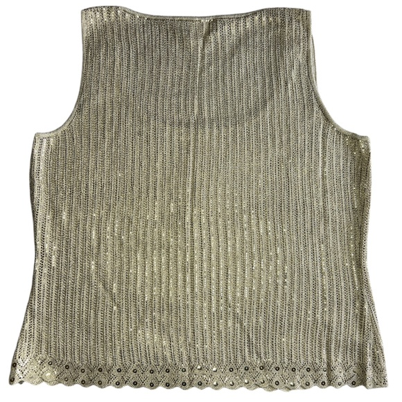 Vintage Early 2000s St. John Evening By Marie Gray Sheer Gold Sparkly Knit Top M - Picture 5 of 7